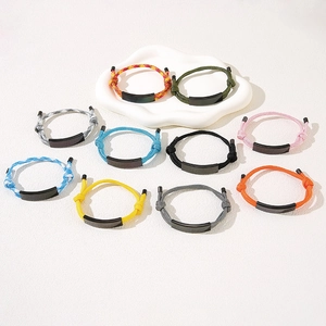 Adjustable woven rope bracelets with colorful UV printed stainless steel tags in 10 colors