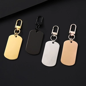 Stainless Steel Dog Tag Keychain Blank For DIY Printing Rectangle Metal Keychain With Spring Gate Clasp Key Ring Accessories