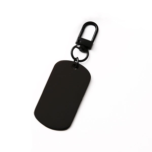Matte black stainless steel dog tag keychain with lobster clasp and round edges