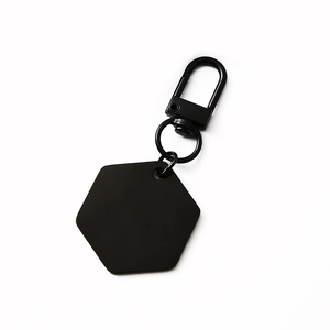 Matte black stainless steel hexagonal keychain tag with D-ring swivel hook connector