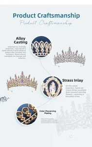Close-up of luxury bridal tiara with sparkling crystal rhinestones and purple gemstones