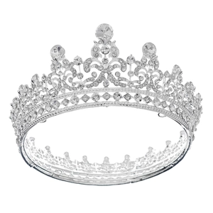 Silver bridal crown with clear crystals in a vintage Baroque style for wedding luxury