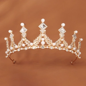 Vintage Alloy Rhinestone Artificial Pearl Crown Tiara For Girls Kids Birthday Wedding Party Princess Gold Silver Hair Accessories