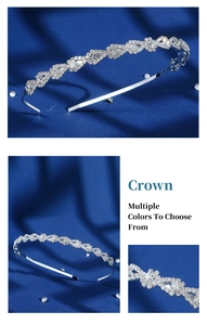 Detail of silver hollow headband with teardrop rhinestones and floral crystals