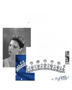Detail of silver bridal crown with sparkling rhinestones in Baroque style for weddings