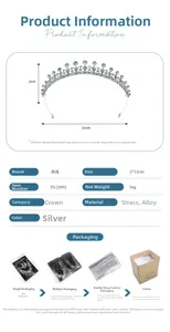 Detail showing 13cm silver rhinestone tiara crown dimensions and weight specifications