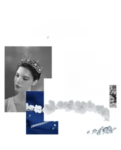 Detail of white ceramic flowers and translucent beads on a bridal handmade headband