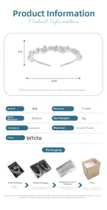Detailed view of white ceramic flower headband with 12cm width and 2cm height dimensions