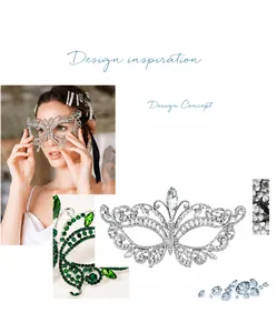 Detailed macro view of luxury butterfly rhinestone mask with green gemstones and silver frame