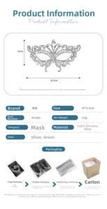 Detailed view of luxury butterfly rhinestone mask with alloy frame and 16.5cm width