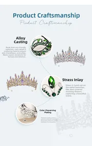 Macro view of luxury bridal crowns with emerald and aurora crystal hand-set inlay