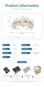 Detailed specs of the gold crystal beaded headband with 12.5x7.5cm size and 65g weight