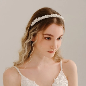 Handmade White Ceramic Flower Headband For Women Bridal Wedding Hair Accessory Elegant Floral Sweet Woven Hair Hoop Party