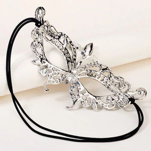 Elegant butterfly silver mesh masquerade mask with sparkling rhinestones for parties