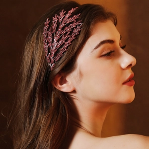 Luxury red rhinestone bridal headband with elegant branch design for wedding party