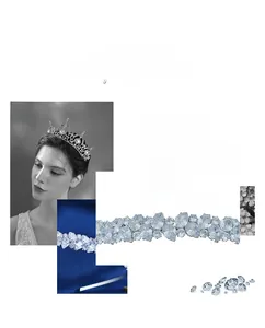 Detailed view of silver zircon headband with pear-cut crystals and floral pattern