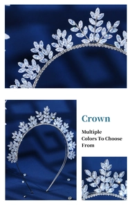 Detalle de diadema de hoja plateada con cristales de circonita sobre seda azul oscuro