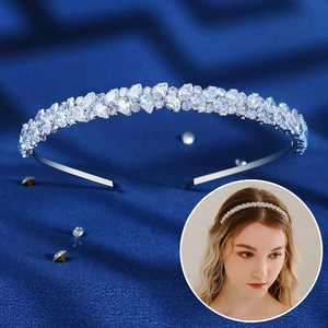 French Retro Water Drop Zirconia Headband Light Luxury Elegant Bridal Hair Accessories For Wedding Banquet Party Women Hair Jewelry