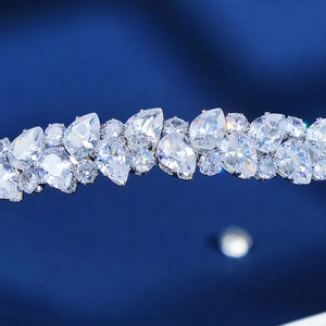 French vintage silver headband with pear-shaped cubic zirconia crystals on velvet background