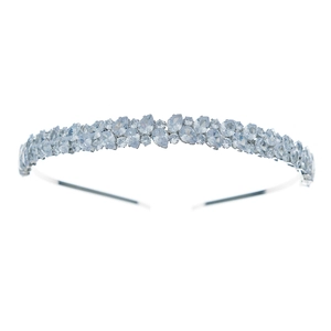 Elegant silver crown headband with pear-shaped teardrop cubic zirconia for weddings