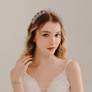 Diadema de Circonia de Lujo Con Hoja Para Mujer Plateada Accesorios Pelo Novia Boda Navidad Año Nuevo Fiesta Tocado