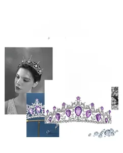 Détail d'un diadème de mariée de luxe avec strass violets et motifs floraux complexes en argent