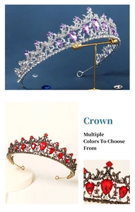 Détail de couronne de mariée royale avec strass violets et finitions en métal vintage