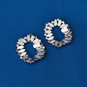 Silver hollow oval rhinestone shoe buckles for bridal high heels with clip mechanism