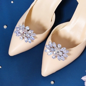 Clips de Chaussures de Luxe en Zirconia Amovibles Décoration Florale Alliage Cristal Étincelant pour Talons Hauts Mariée Accessoires Mariage