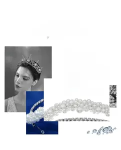 Detailed view of luxury silver rhinestone crown and pearl headband for wedding accessories