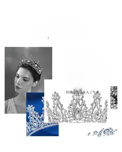 Detailed views of vintage silver bridal tiara featuring teardrop crystals and intricate floral vine