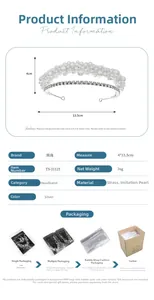 Detailed view of silver double-layered headband with pearls, rhinestones, and size dimensions