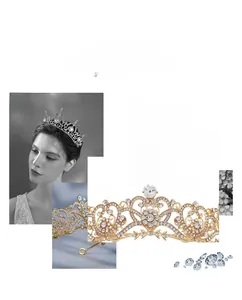 Detailed view of luxury bridal tiara featuring sparkling crystals and gold floral accents