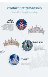 Detailed craftsmanship of alloy bridal crowns with vibrant rhinestones and crystal plating