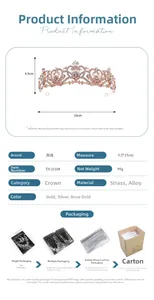 Detailed size specifications for rhinestone bridal crown with dimensions 15cm by 4.5cm