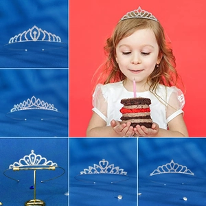 Kids Alloy Rhinestone Tiara Crown Silver Princess Birthday Party Hair Accessories Elegant Heart Shaped Wedding Headpiece For Girls