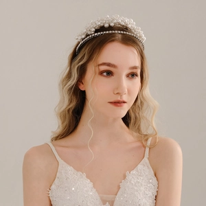 Layered Artificial Pearl Rhinestone Headband Elegant Wedding Bridal Tiara Vintage High Top Hair Band For Women Party Hair Accessories
