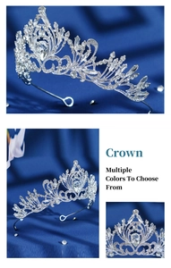 Detailed close-up showing intricate vintage silver crystal bridal crown and rhinestones