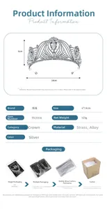 Detail view of silver bridal crown with 6x14cm dimensions and packaging process