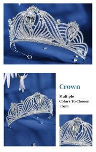 Detail of luxury bridal crown with silver rhinestones and pear-shaped gemstone focal point