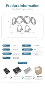 Detailed size specifications and packaging process for silver rhinestone bridal jewelry set