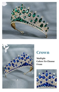 Detail of luxury baroque crown showing sparkling emerald and sapphire rhinestones