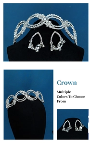 Detail of silver bridal jewelry set with hollow rhinestone tiara and earrings