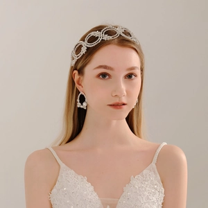 Silver Rhinestone Bridal Jewelry Set Hollow Geometric Crown Tiara Water Drop Earrings For Women Wedding Party Prom