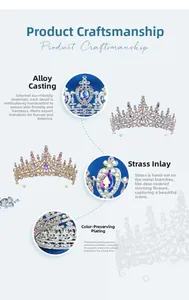 Detail of luxury baroque bridal crown with AB crystals, alloy casting and plated finish