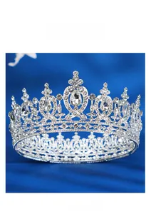 Detailed view of the luxury baroque round bridal crown with colorful AB rhinestones
