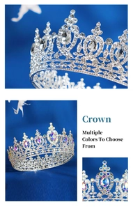 Detailed macro view of luxury AB rhinestone crown with teardrop crystals for wedding party