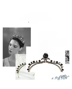 Detail of vintage bridal tiara with intricate rhinestones and floral alloy patterns