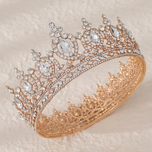 Luxurious rose gold bridal crown with AB rhinestones for weddings and formal parties