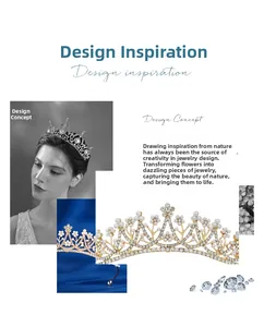 Detailed close-up of golden bridal crown featuring rhinestone flowers and faux pearls